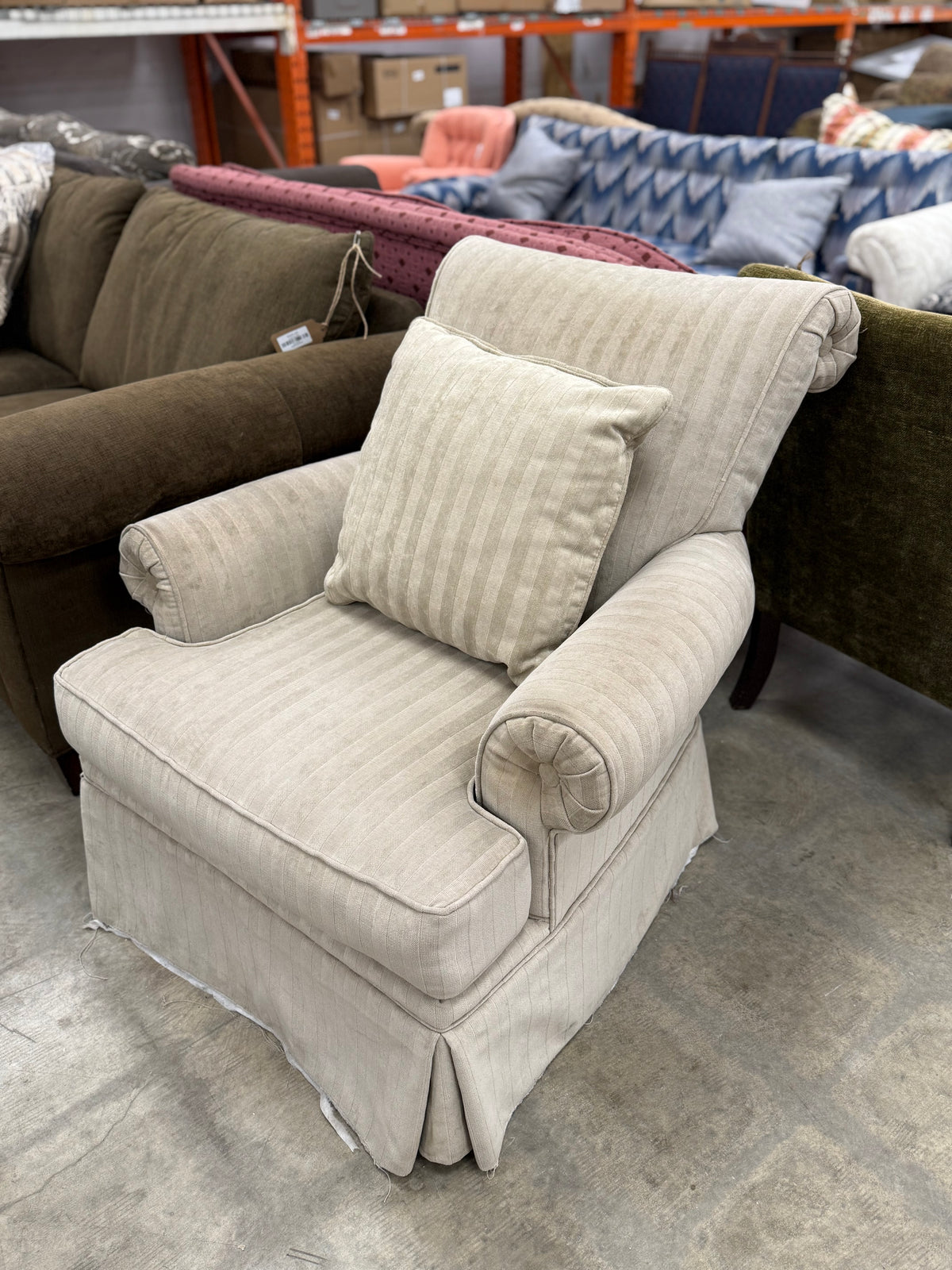 Neutral Striped Club Chair