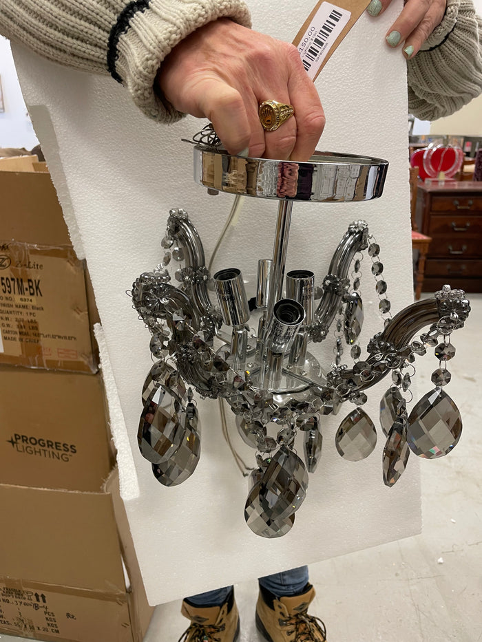 Chrome Ceiling Lamp with Charcoal Gray Crystals