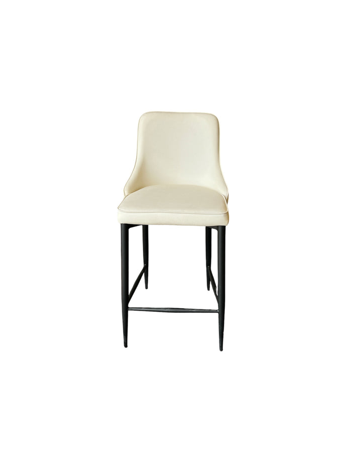 Faux Leather White Bar Stool w/ Black Frame