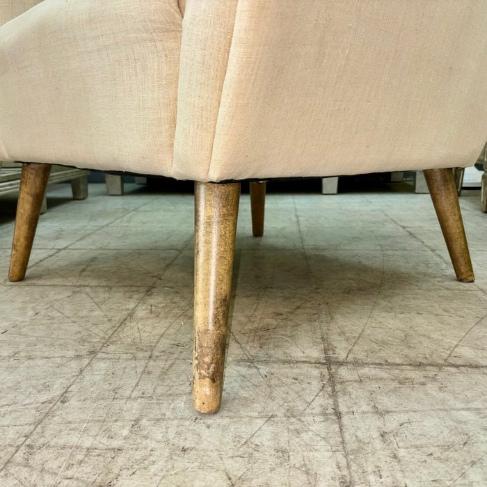 39-inch H Beige Upholstered Armchair with Wooden Legs