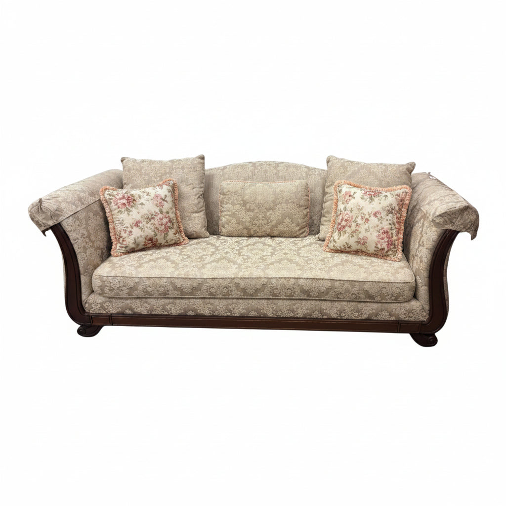 Traditional Dark Tan Floral Sofa