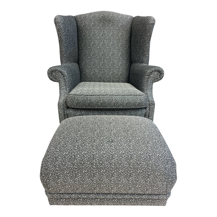 Patterned Wingback Chair w/ Matching Ottoman