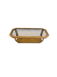 Oak Tone Wood & Glass Coffee Table with Gold Accents