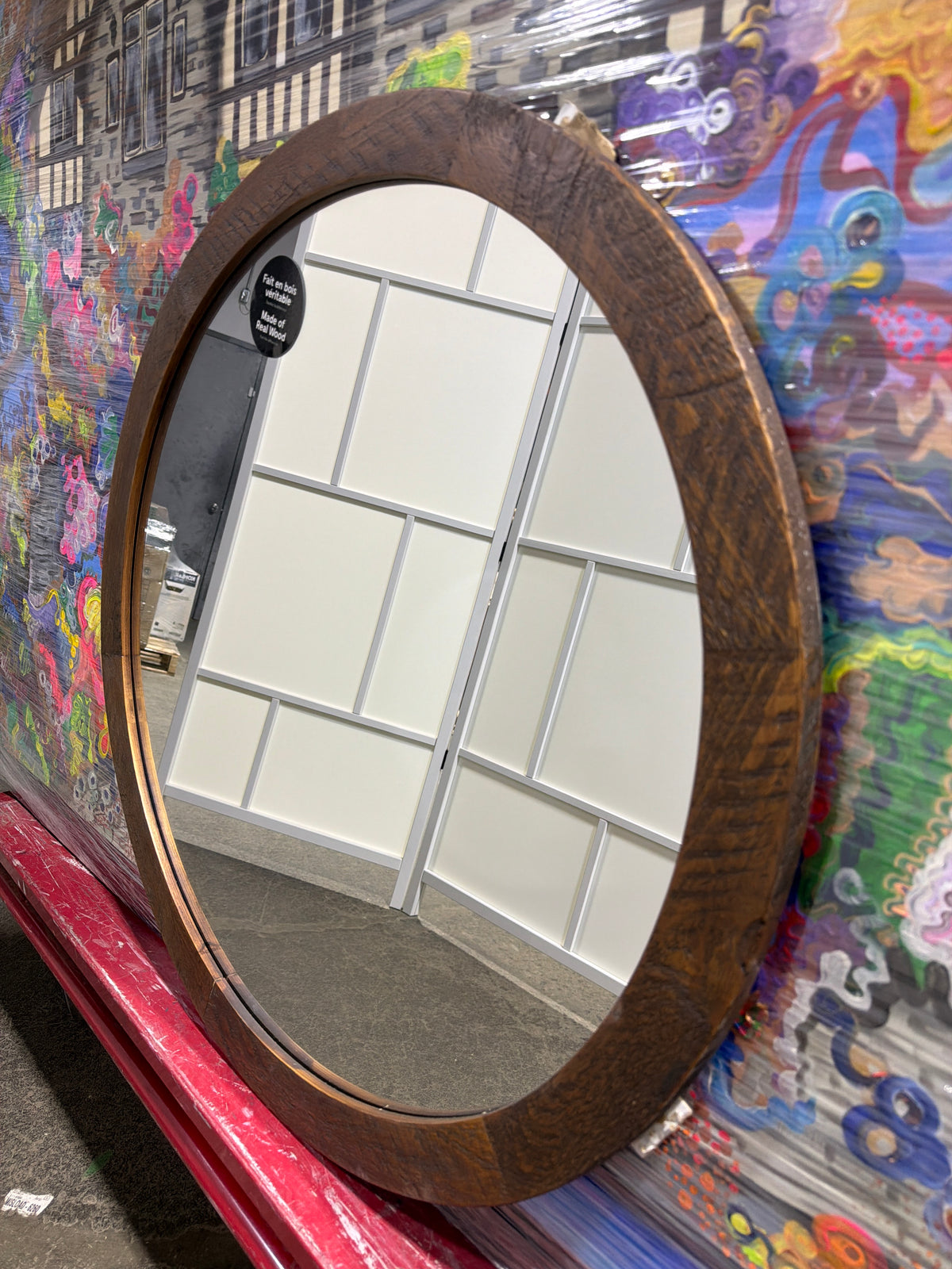 Round Wood Framed Mirror