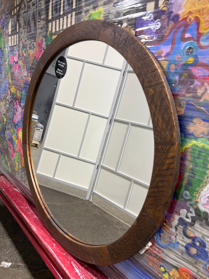 Round Wood Framed Mirror
