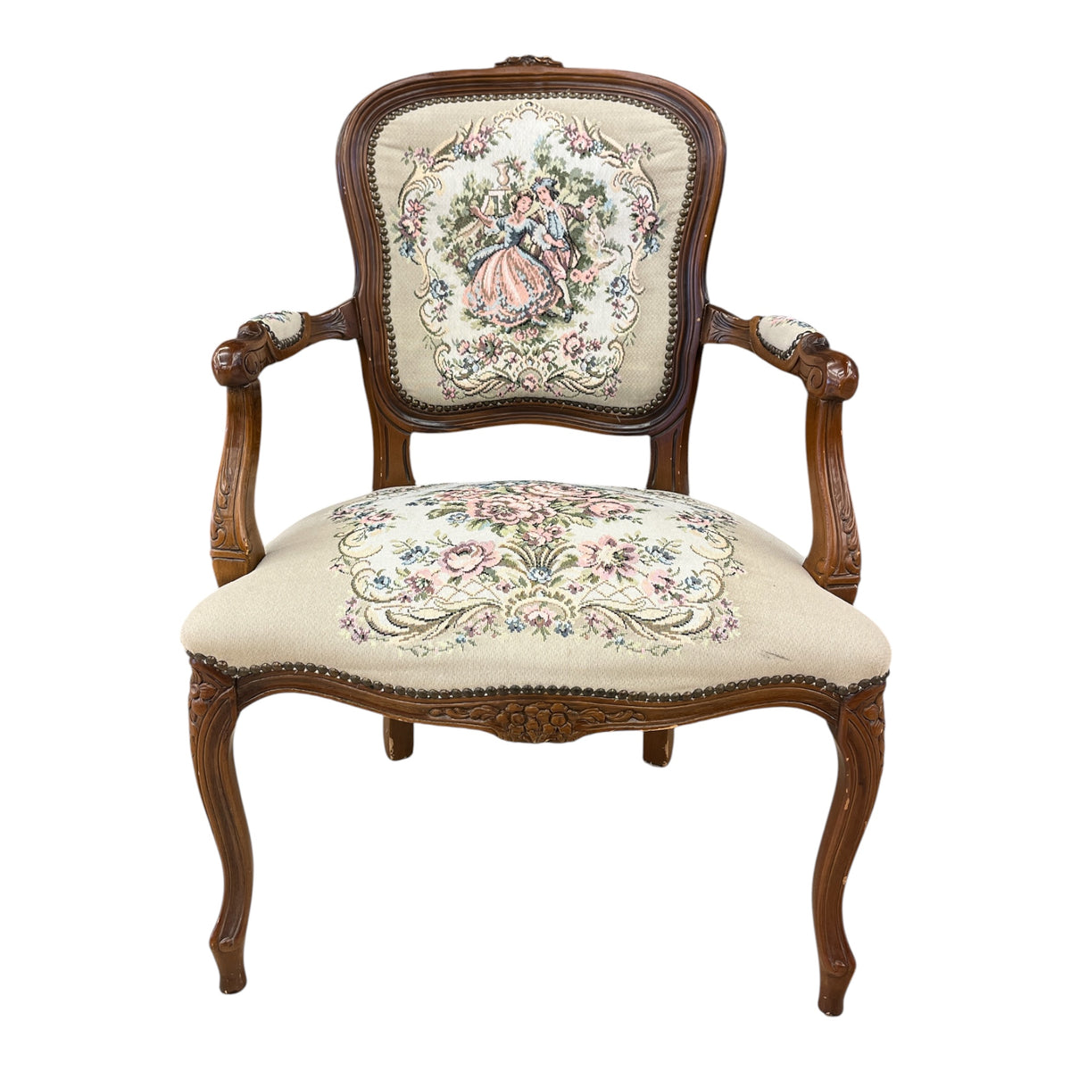 Vintage French Provincial-Inspired Tapestry Upholstered Accent Chair
