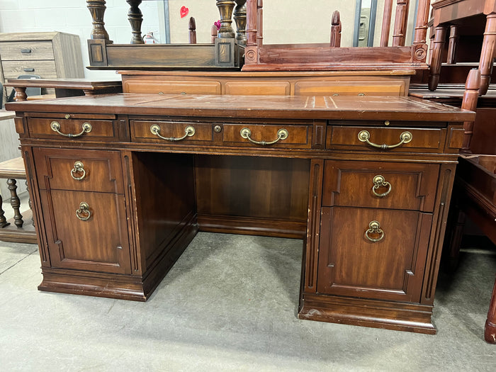 Vintage Dark Brown Double-Pedestal Partners Desk