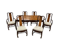 Burl Wood Dining Set with 6 Chairs