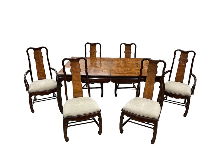 Burl Wood Dining Set with 6 Chairs