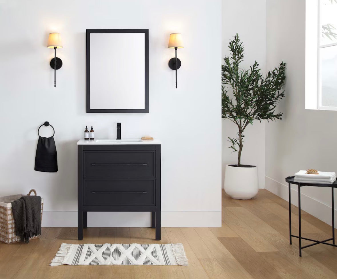Home Decorators Collection Vistara 30-inch W x 19-inch D Freestanding Bath Vanity with Black Handle