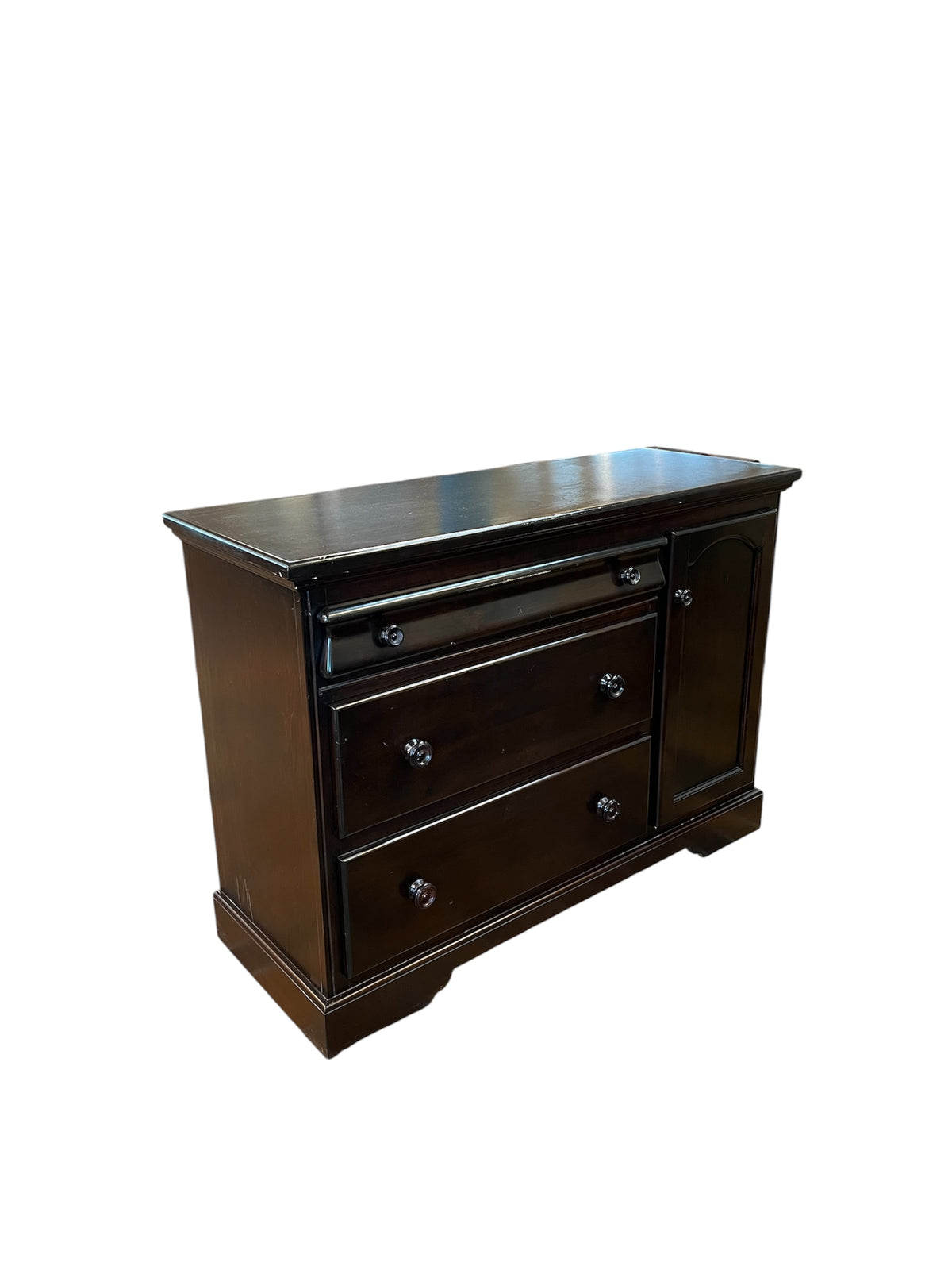 Dark Wood Storage Cabinet With Drawers & Side Door