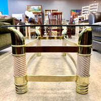 52-Inch W Vintage Italian Coffee Table – Glass Top with Brass Frame