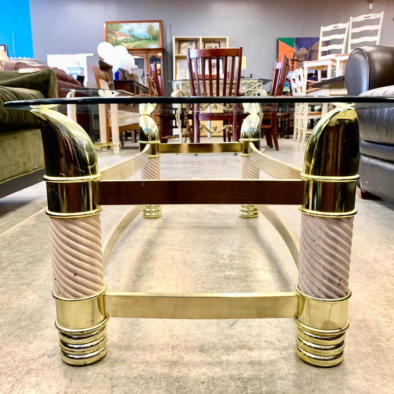 52-Inch W Vintage Italian Coffee Table – Glass Top with Brass Frame