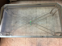 Antique Brasse Tone Metal Base and Glass-top Coffee Table