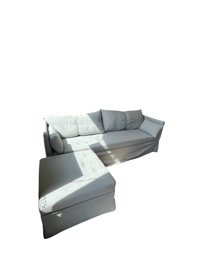 Grey Upholstered Sofa With Ottoman