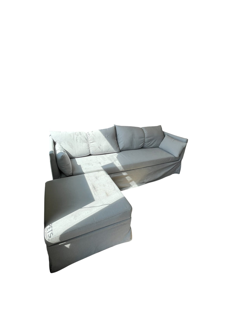 Grey Upholstered Sofa With Ottoman
