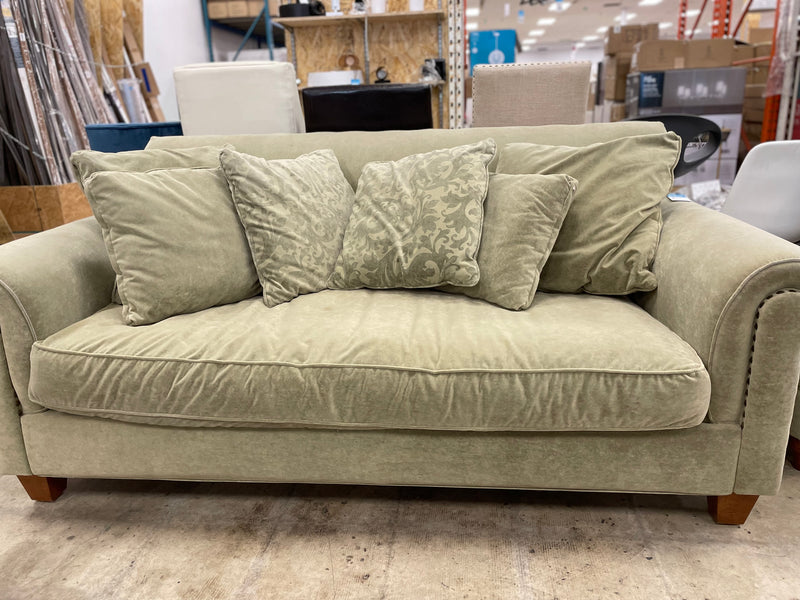 Green Velvet Sofa With Beaded Accents