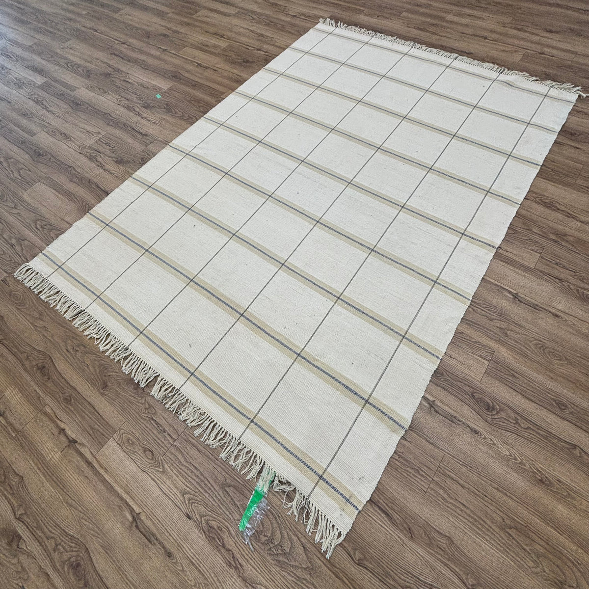 6×8-ft Beige Grid Rug – Handwoven Cotton Flatweave, 284