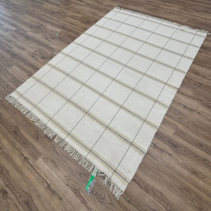 6×8-ft Beige Grid Rug – Handwoven Cotton Flatweave, 284