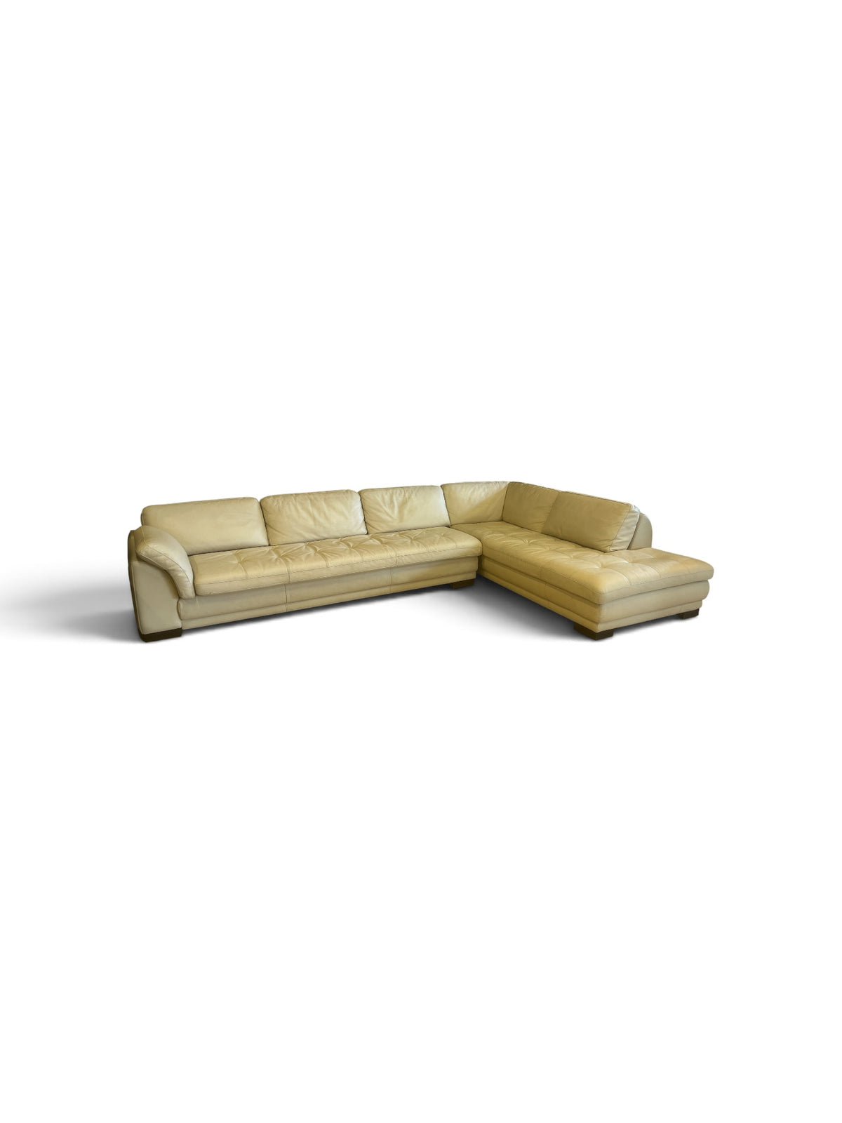 Roche Bobois Cream Leather Sectional Sofa w/ Chaise