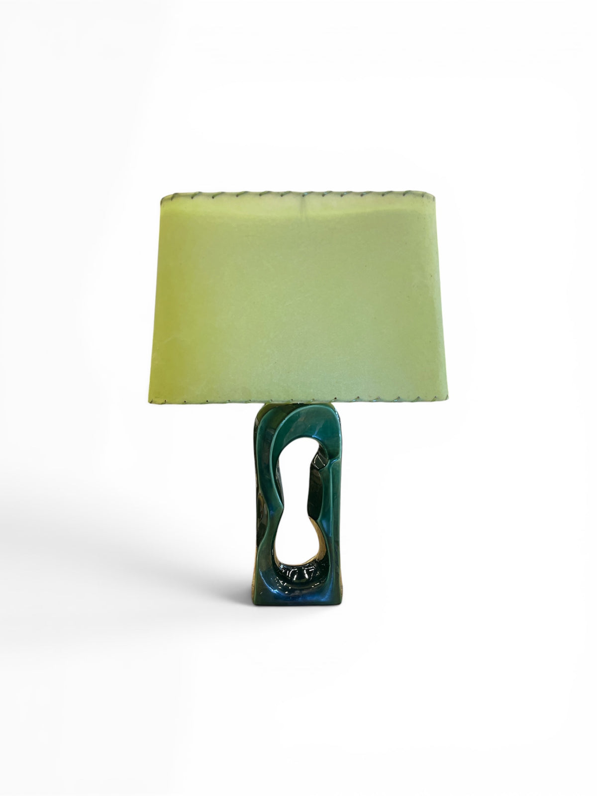 Vintage Mid-Century Modern Ceramic Table Lamp – Chartreuse & Emerald Green