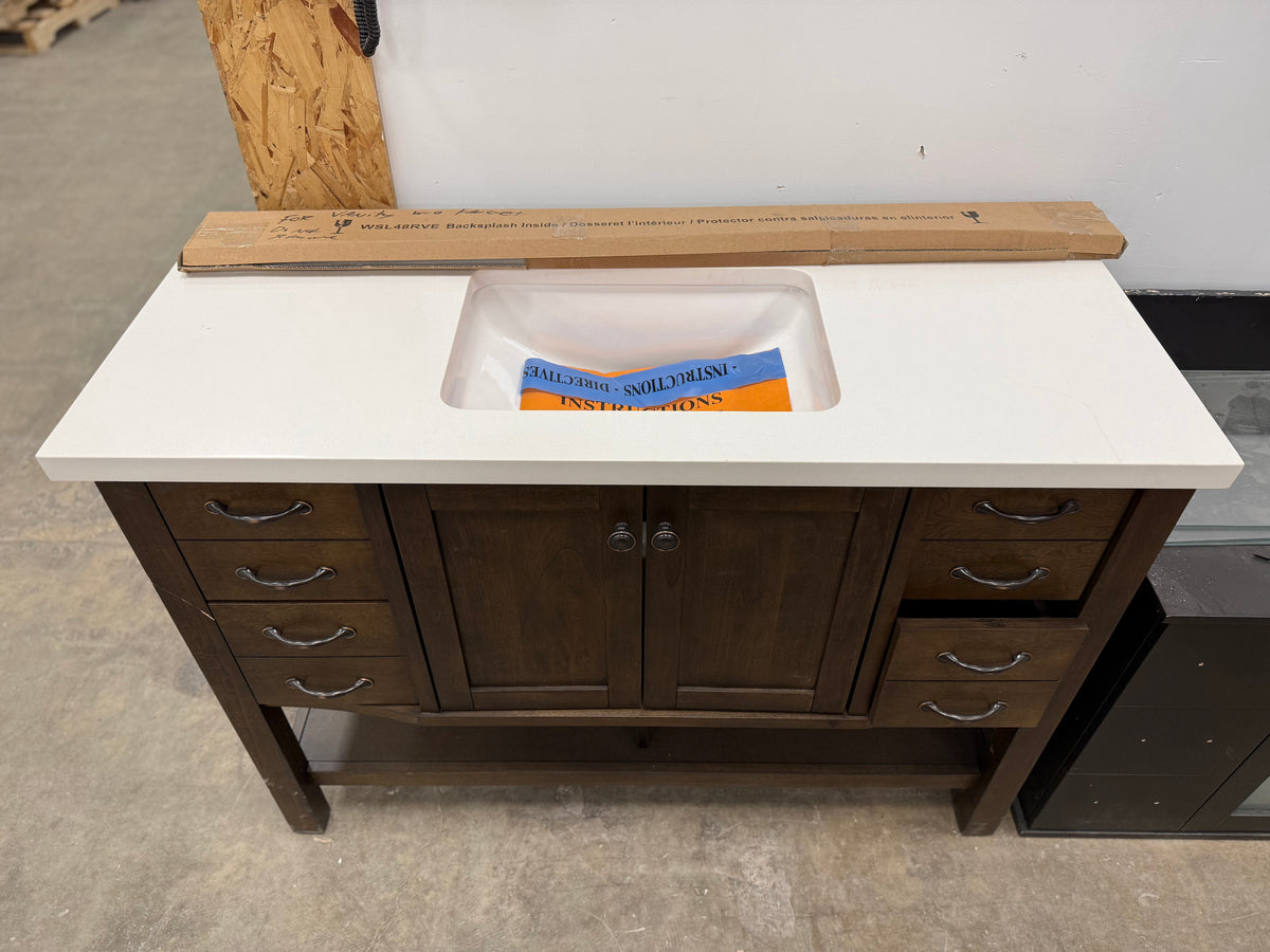 White and Wood Brown Bathroom Vanity