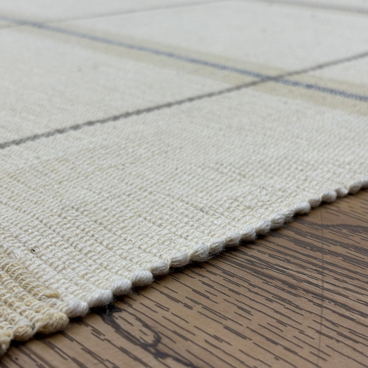 6×8-ft Beige Grid Rug – Handwoven Cotton Flatweave, 284