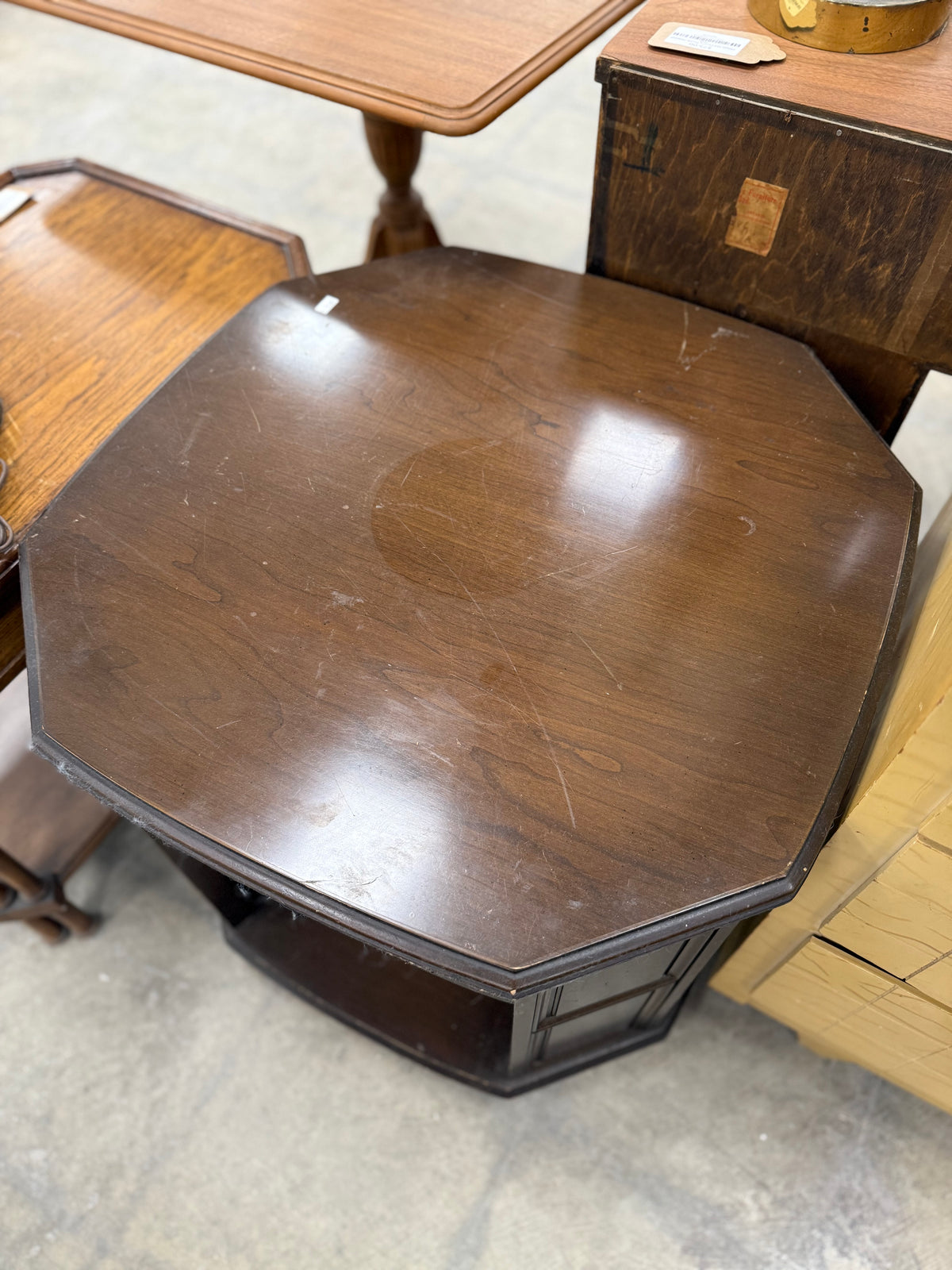 Dark Espresso Brown Vintage Octogen End Table