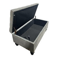Grey Velvet Tufted Storage Bench