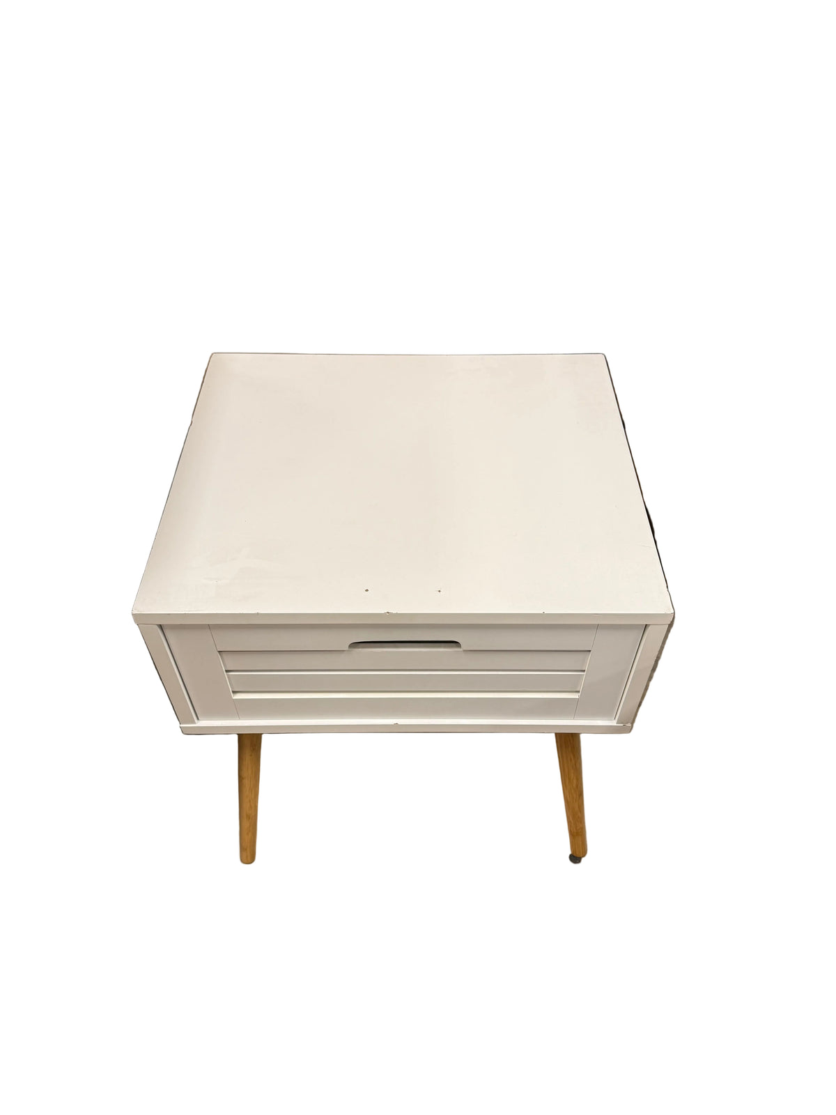 Small White Bedside Table with Bamboo Legs
