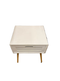 Small White Bedside Table with Bamboo Legs