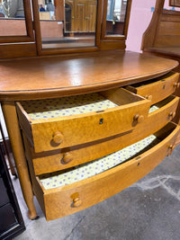 Cassandra Vintage Pine Dresser with 3-Pane Mirror and Original Casters