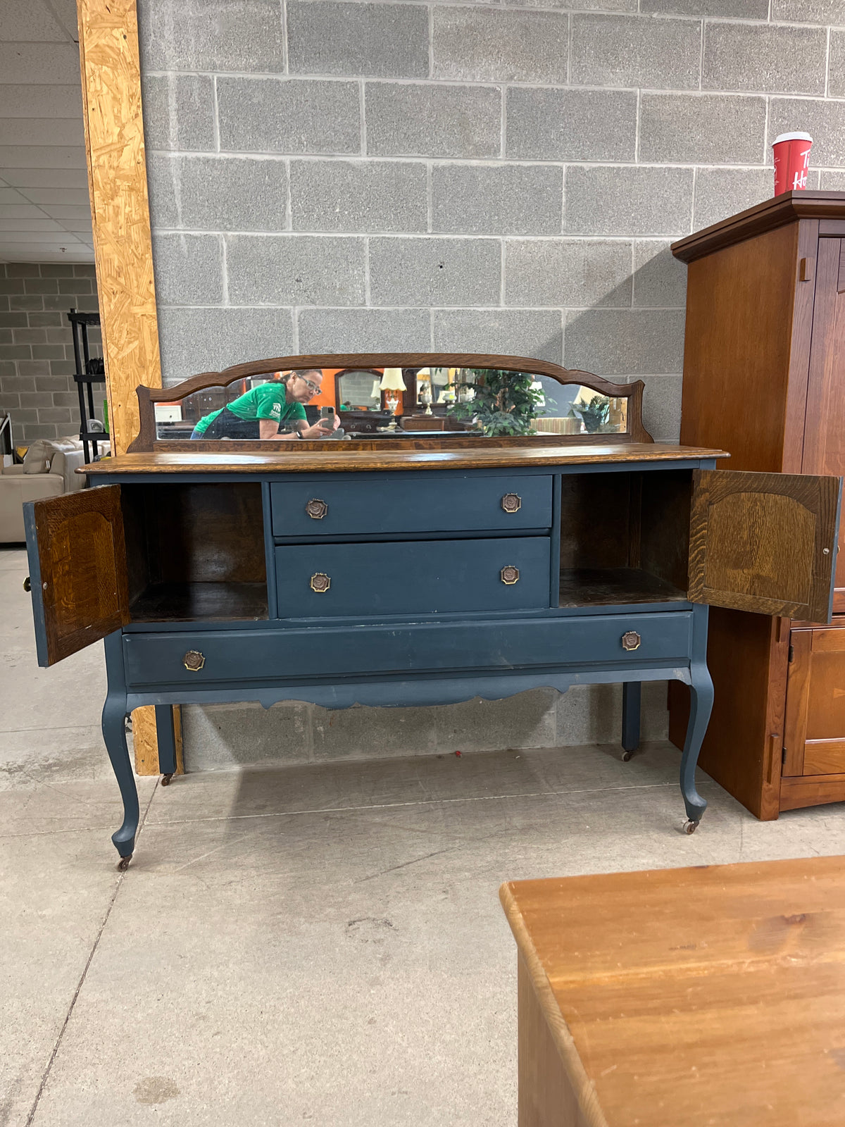 60"W Antique Sideboard with Mirror