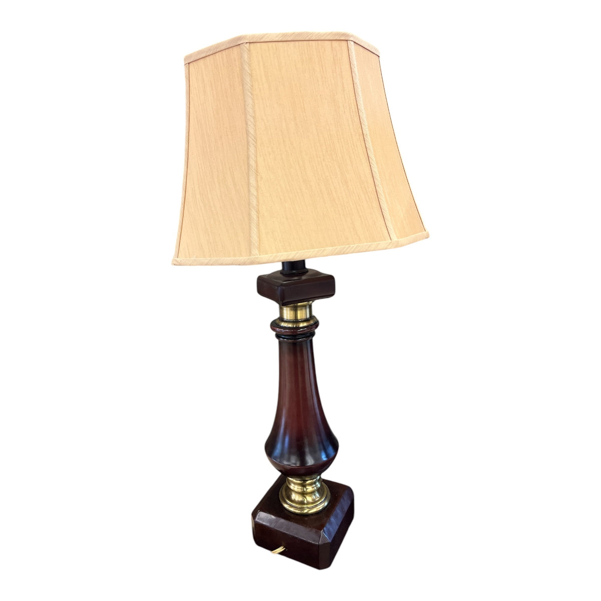 Traditional Dark Wood Table Lamp w/ Fabric Shade