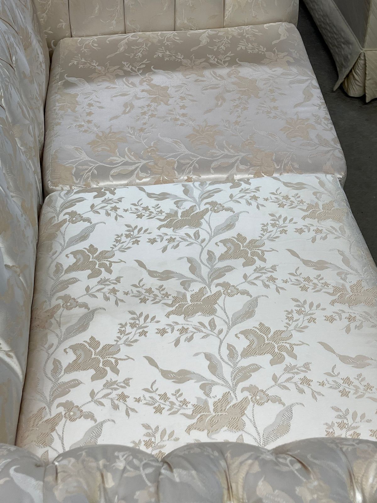 66"W Cream Satin Patterned Loveseat Sofa