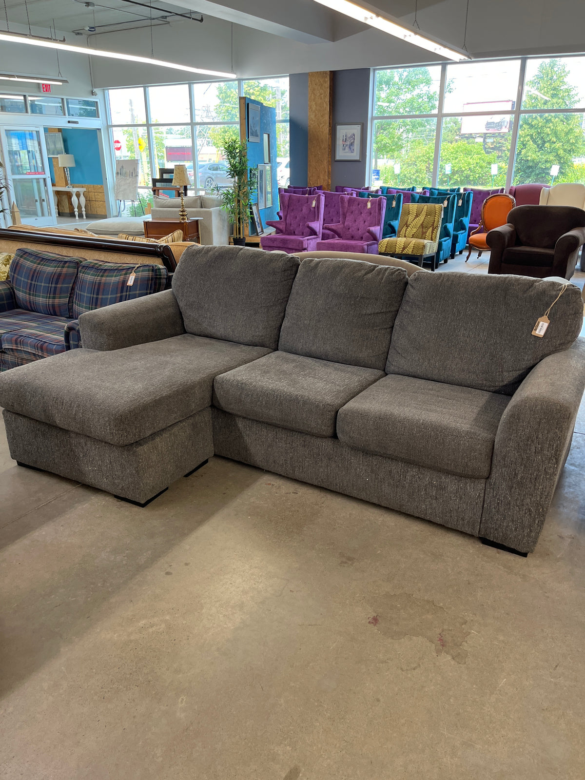 96" Convertible Grey Chenille Sofa