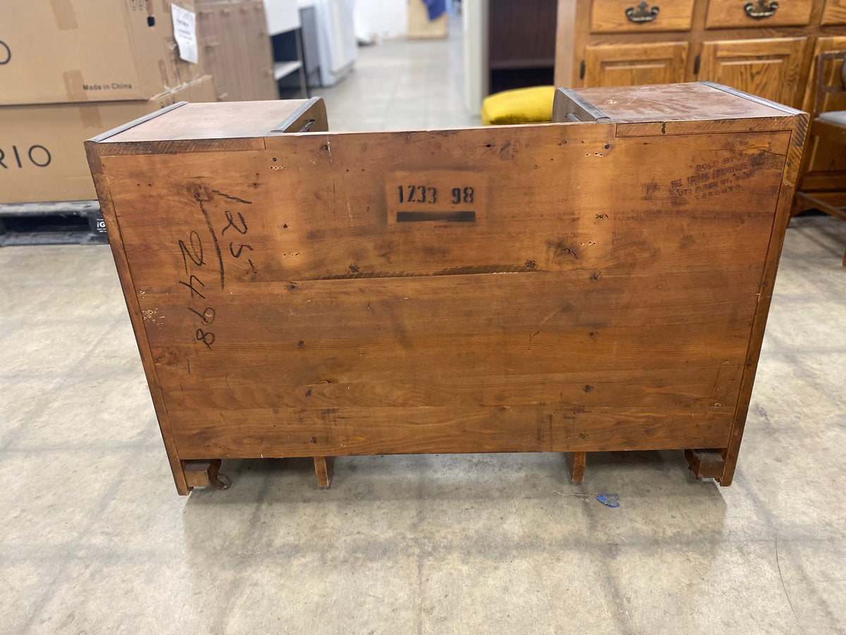 Small Brown Vintage Makeup Vanity With Wooden Chair
