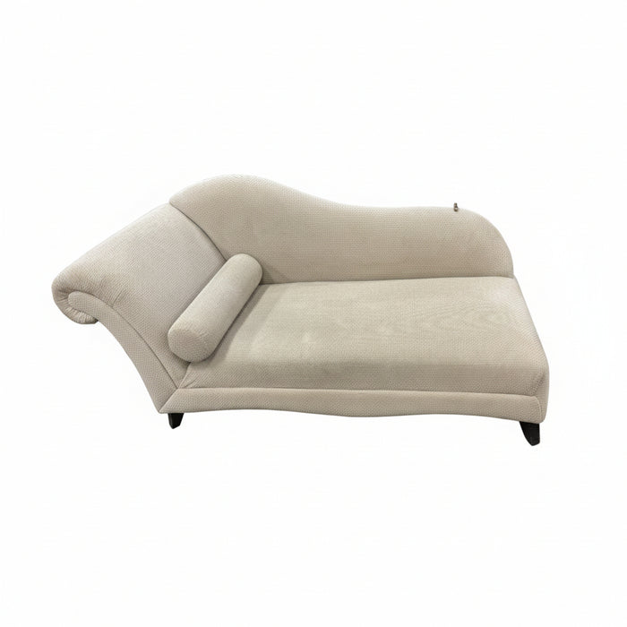 Cream Chaise Lounge Sofa with Cylindrical Bolster Pillow