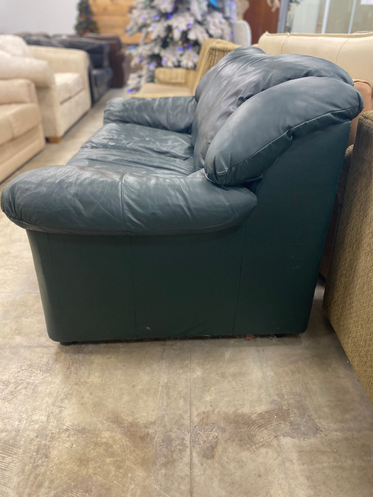 Forest Green Leather Loveseat