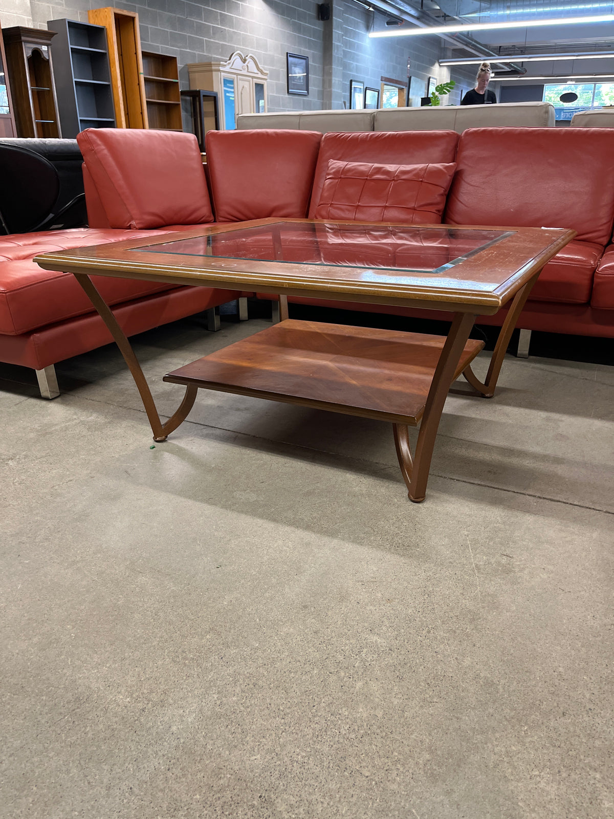 40"W Glass / Wood Coffee Table