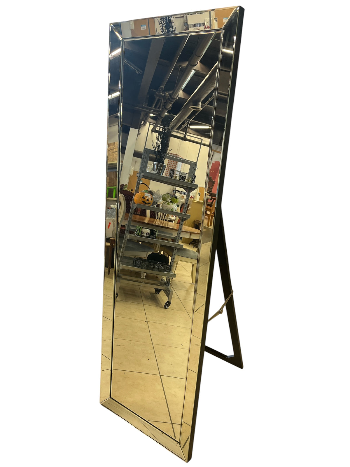 Modern Full-Length Beveled Mirror w/ Freestanding Stand
