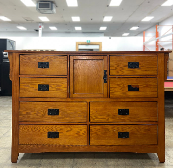 Pine Finished 8 Drawer Wooden Dresser