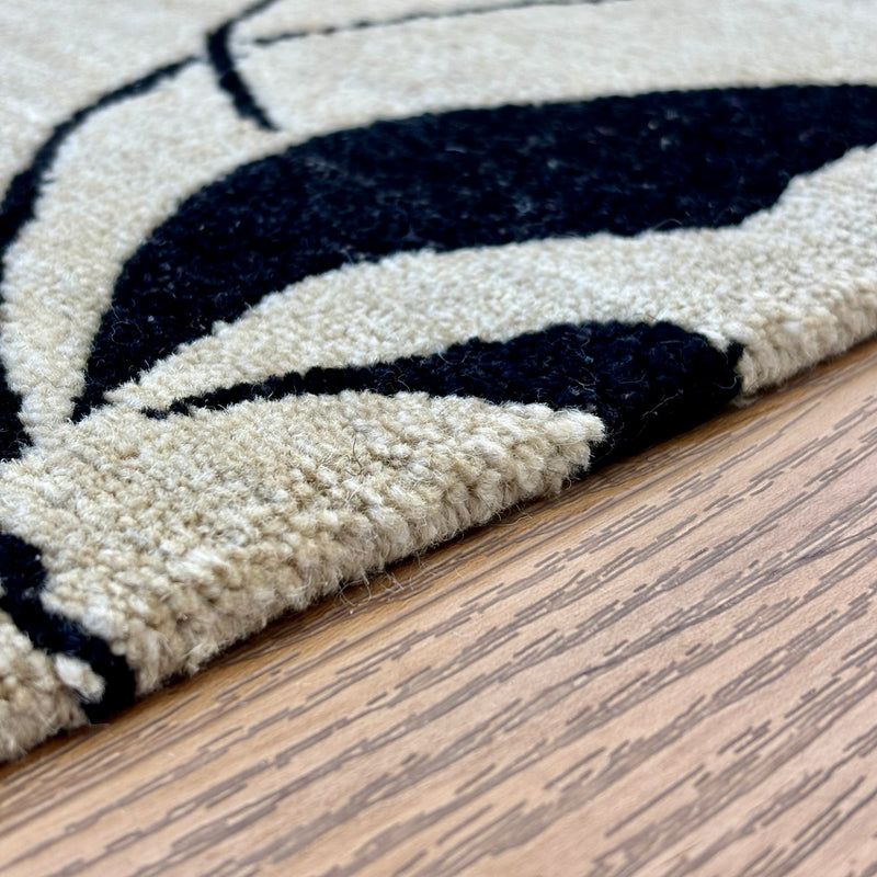 3x5-ft Floral Handmade Rug, Black on Beige, 100% Wool, 248