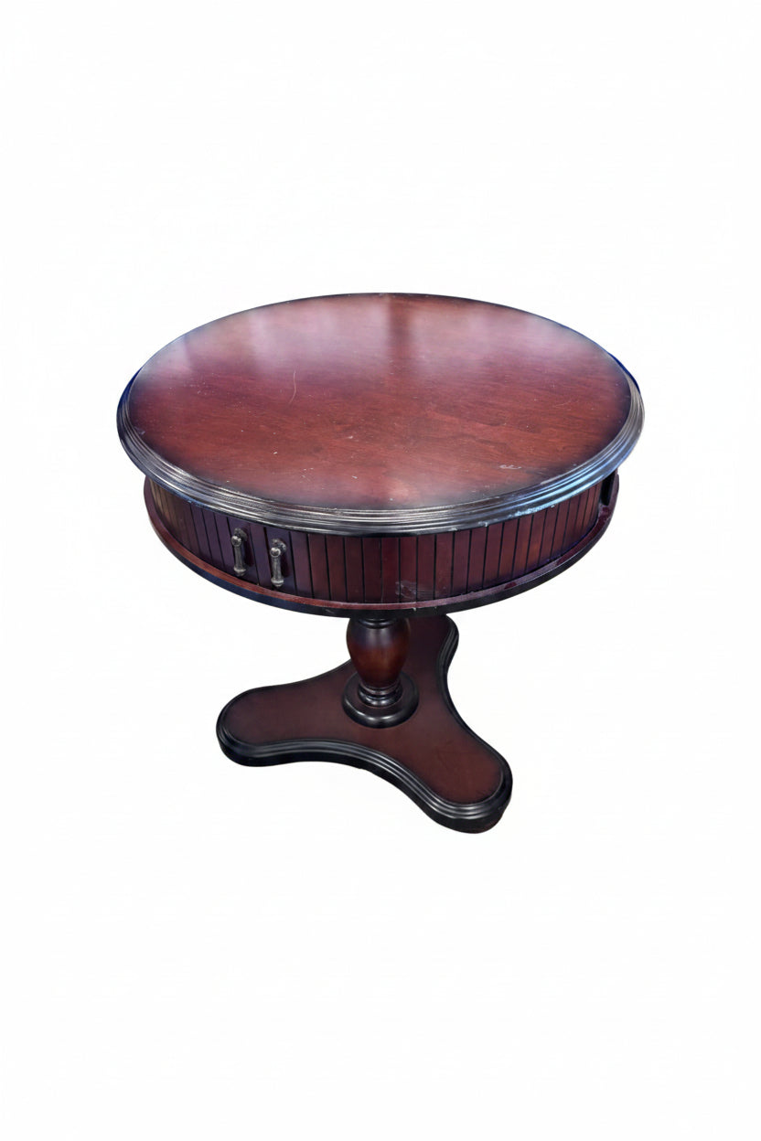 Mahogany-Finished Pedestal Drum Table