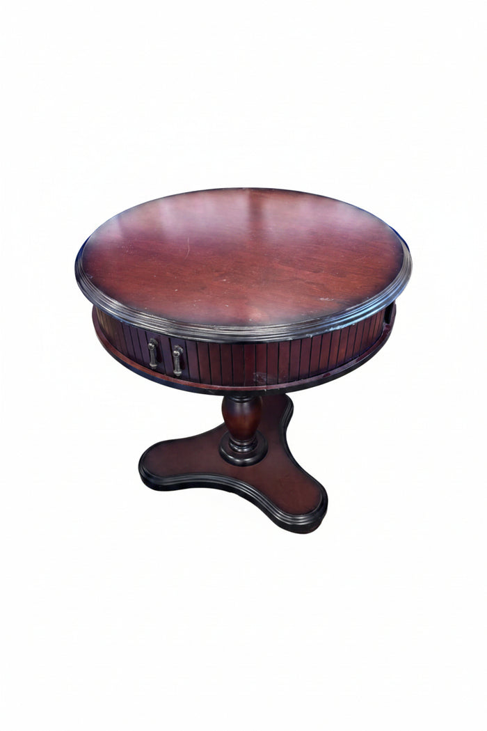 Mahogany-Finished Pedestal Drum Table