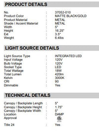 Admiral - 5 Inch 18W 1 Led Wall Sconce 37052-010