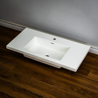 35-inch White Porcelain Lavatory Countertop with Single Sink - Minimalistic Bathroom Vanity Top