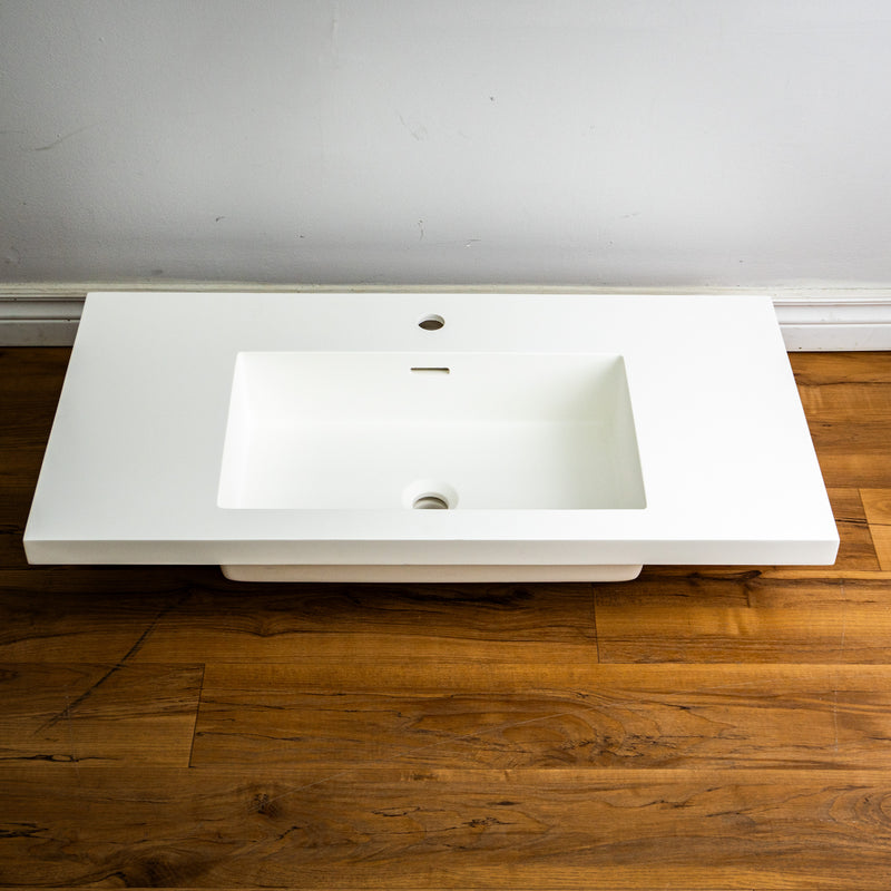 35-inch White Porcelain Lavatory Countertop with Single Sink - Minimalistic Bathroom Vanity Top