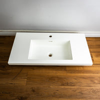 35-inch White Porcelain Lavatory Countertop with Single Sink - Minimalistic Bathroom Vanity Top