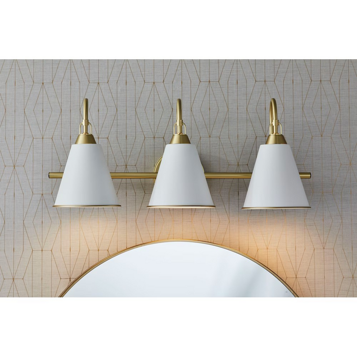 Allegra 3-Light Brushed Brass Gold & White Metal Shade, Bath Vanity Light